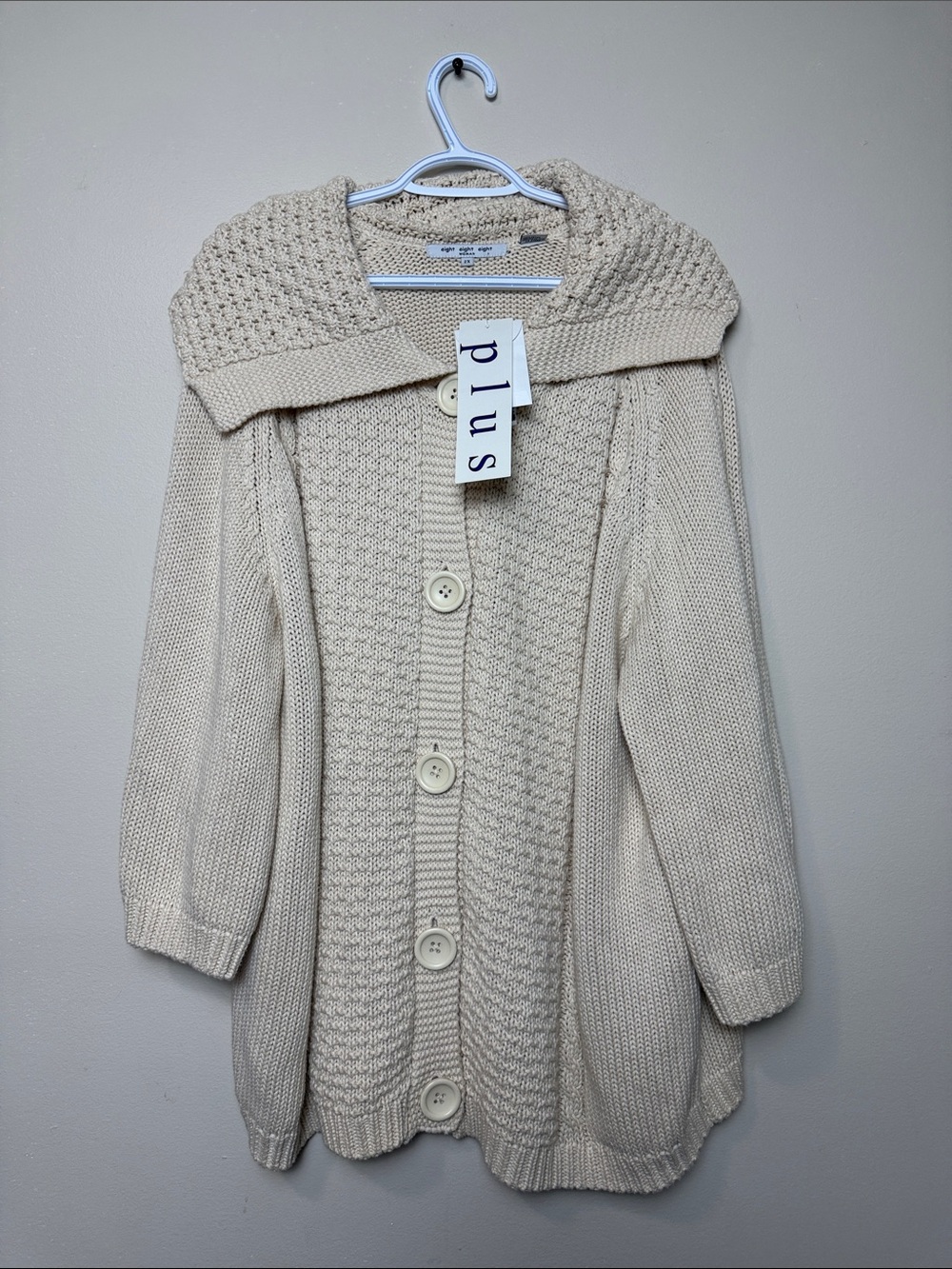 eight eight eight Plus-Size Cream Button-Up Shawl Collar heavy Cardigan size 2X